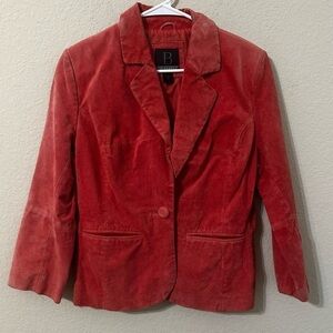 Suede Leather Blazer Jacket B By Bernardo Red Orange Rust Long Sleeves Button